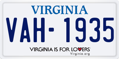 VA license plate VAH1935