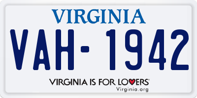 VA license plate VAH1942