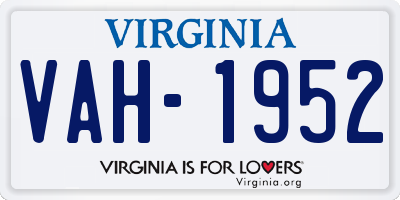 VA license plate VAH1952