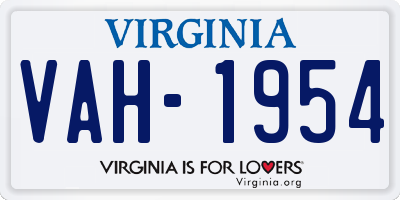 VA license plate VAH1954