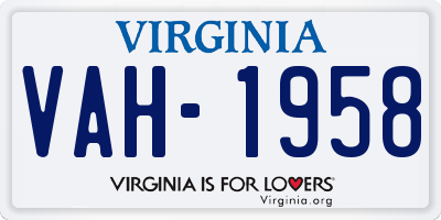 VA license plate VAH1958