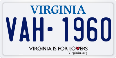 VA license plate VAH1960