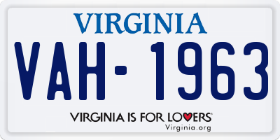 VA license plate VAH1963