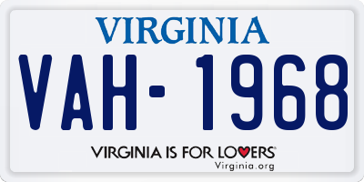 VA license plate VAH1968