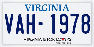 VA license plate VAH1978