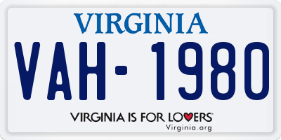 VA license plate VAH1980