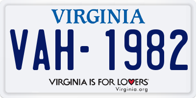 VA license plate VAH1982