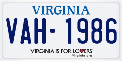 VA license plate VAH1986