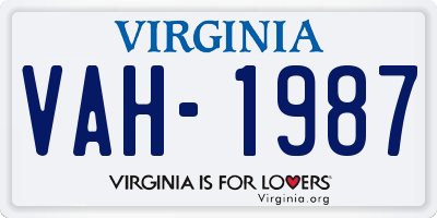 VA license plate VAH1987