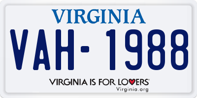 VA license plate VAH1988