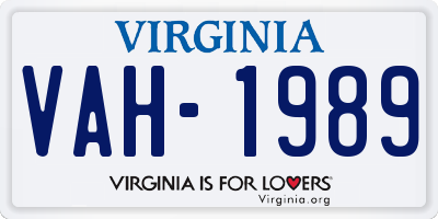 VA license plate VAH1989