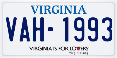 VA license plate VAH1993