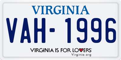 VA license plate VAH1996
