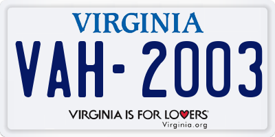 VA license plate VAH2003