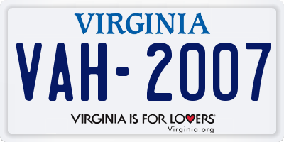 VA license plate VAH2007