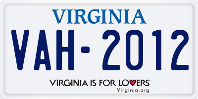 VA license plate VAH2012