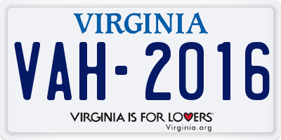 VA license plate VAH2016