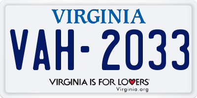 VA license plate VAH2033