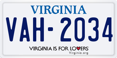 VA license plate VAH2034