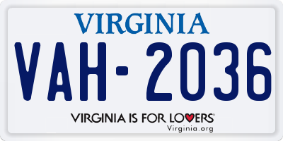 VA license plate VAH2036