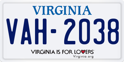 VA license plate VAH2038