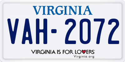 VA license plate VAH2072