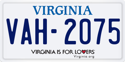 VA license plate VAH2075