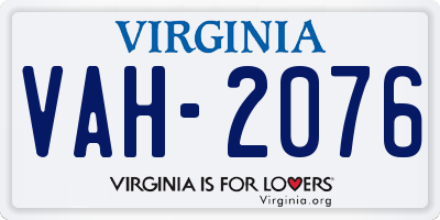 VA license plate VAH2076