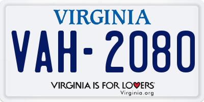 VA license plate VAH2080