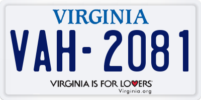 VA license plate VAH2081
