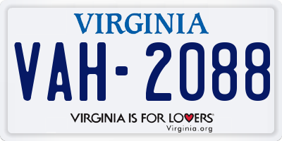 VA license plate VAH2088