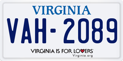 VA license plate VAH2089