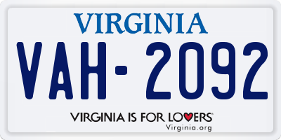 VA license plate VAH2092