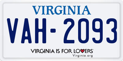 VA license plate VAH2093