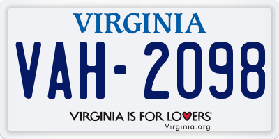 VA license plate VAH2098