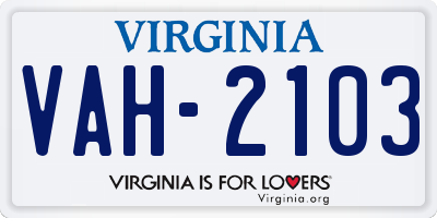 VA license plate VAH2103