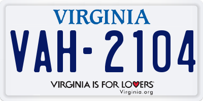 VA license plate VAH2104