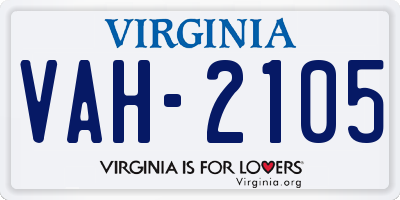 VA license plate VAH2105