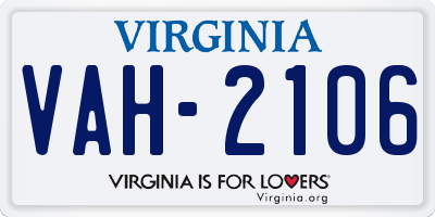 VA license plate VAH2106