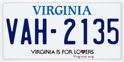 VA license plate VAH2135