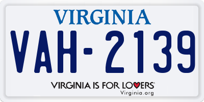 VA license plate VAH2139