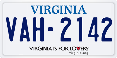 VA license plate VAH2142