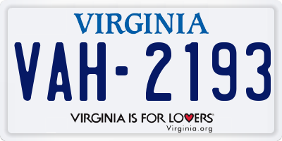 VA license plate VAH2193