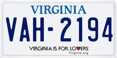 VA license plate VAH2194