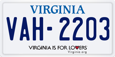 VA license plate VAH2203