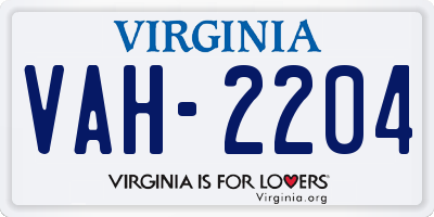 VA license plate VAH2204