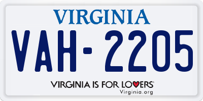 VA license plate VAH2205
