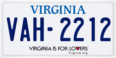 VA license plate VAH2212