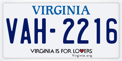 VA license plate VAH2216