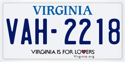 VA license plate VAH2218